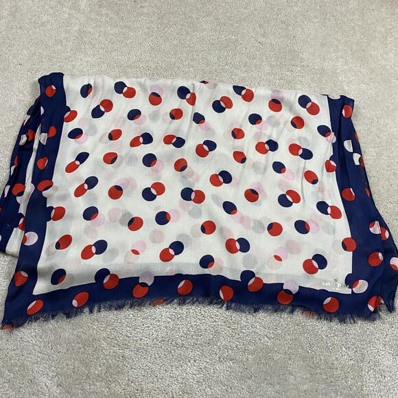 Kate Spade Scarf Womens Navy Red Dot Modal Cashmere Fringe Wrap Pashmina - Picture 4 of 6